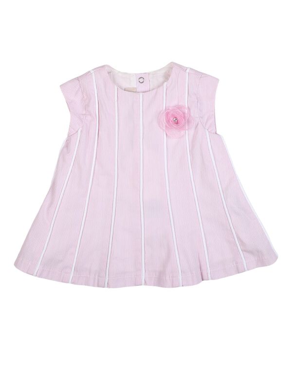Girls White & Pink Striped Short Sleeve Dress image number 0